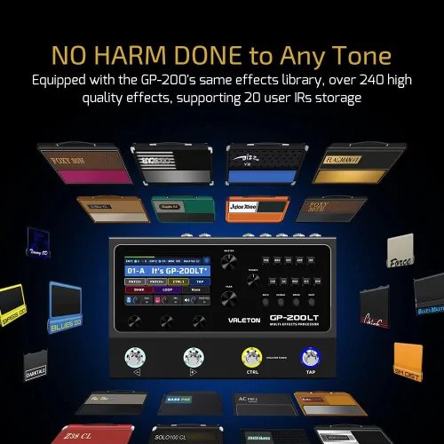 Vista 4 de Valeton GP-200LT Pedal de efectos múltiples Procesador de efectos de guitarra Pedal de graves Amplificador Modelado de gabinetes IR Simulación