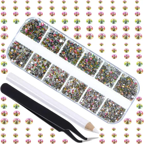 Vista 9 de LPBeads 3456 piezas de diamantes de imitación AB para arte de uñas, cuentas redondas con parte trasera plana, gemas de cristal, 6 tamaños