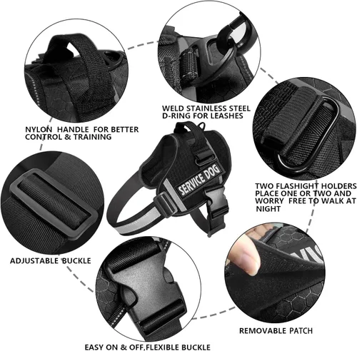 Vista 2 de JSXD - Arnés para perro, sin tirones, con asa ajustable, para exteriores, chaleco de nailon reflectante 3M, fácil control del perro, para razas Negro