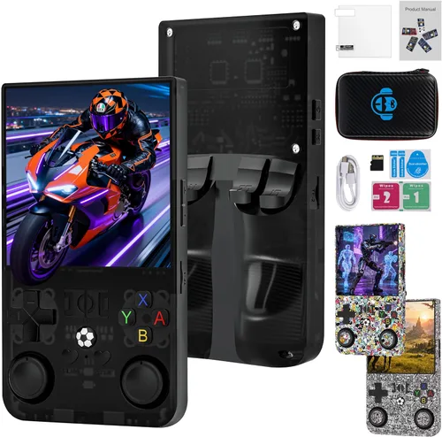 Consola de juegos retro de mano R36MAX, pantalla IPS de 4.0 pulgadas, tarjeta TF de 64G, batería de 4,000 mAh, consola de juegos retro portátil plug