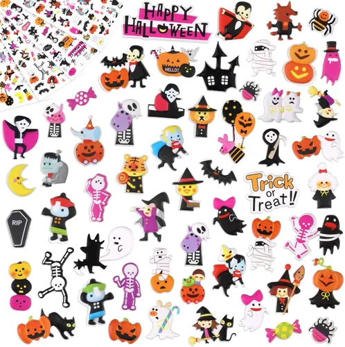 Vista 7 de Calcomanías de Halloween hinchadas para niños pequeños, hojas de calcomanías de espuma de Halloween 3D, autoadhesivas, pequeñas calcomanías