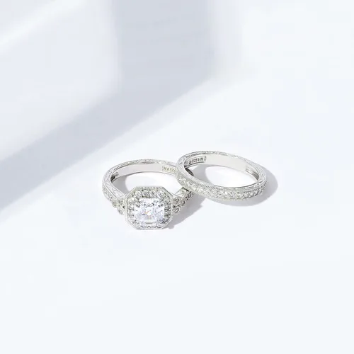 Vista 9 de Tienda Collection Platinum-Plated Sterling Silver Antique Ring set with Asscher-Cut Infinite Elements Cubic Zirconia