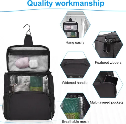 Vista 2 de Carrito de ducha portátil, (versión actualizada, compatible con botellas de tamaño completo), bolsa de aseo colgante, gran capacidad, resistente al