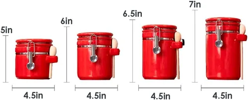 Vista 7 de Juego de tarros para la cocina (set de 4 piezas) rojo, cerámica de alto brillo De Home Basics Decorativo Con cucharas de madera, set