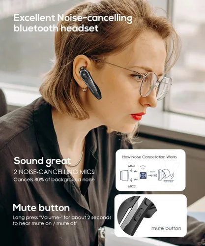 Vista 3 de Auriculares Bluetooth individuales para una oreja, tiempo de conversación de 30 horas, micrófono con cancelación de ruido dual, llamadas manos
