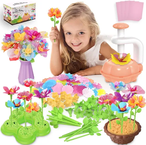 Kufanda - Kit de 222 piezas para hacer ramo de flores para niños de 4 a 8 años, juego de manualidades de flores de tela con máquina de relieve Rosa
