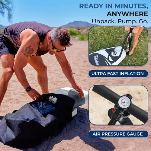 Vista 6 de SereneLife Inflatable Stand Up Paddle Board - Wide Stable Design, Non-Slip Deck for Adults & Youth with Premium Paddle Board Accessories: Carry Bag