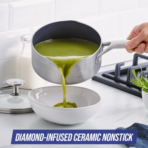 Vista 2 de Blue Diamond Cookware - Cacerola antiadherente de cerámica de acero inoxidable de tres capas, de 1.6 cuartos de galón con tapa, sin PFAS