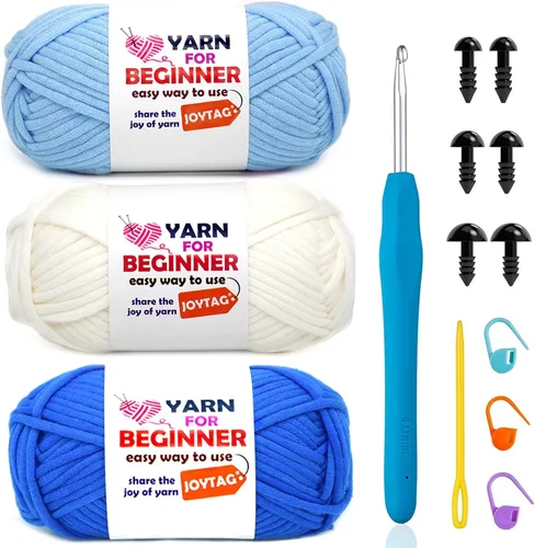Vista 67 de Hilo de Ganchillo para Principiantes Verde Manzana Hilo de Algodón para Tejer y Tejido - Kit de Ganchillo para Principiantes - 3 * 50g