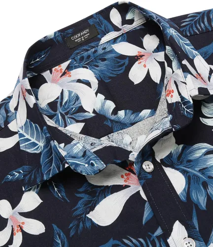Vista 5 de COOFANDY Camisas hawaianas florales para hombre, algodón y lino, con botones, tropicales, para la playa
