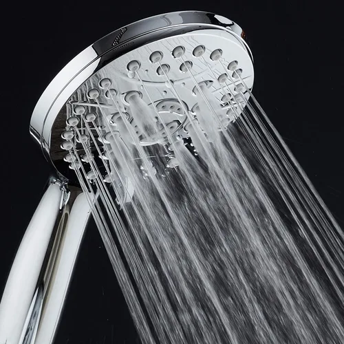 Vista 8 de Cabezal de ducha de mano de lujo de 6 ajustes de alta presión - Manguera de acero inoxidable extra larga de 6 pies - Cara extra grande - Chorros
