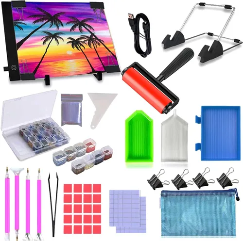 Vista 10 de Kit de almohadilla de luz LED de pintura de diamante A2, accesorios de pintura de diamantes 5D, kit de herramientas de taladro completo