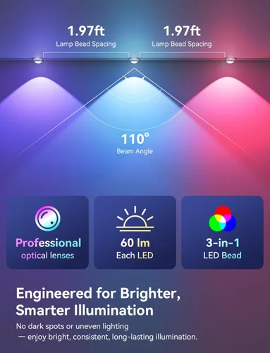 Vista 4 de Luces exteriores permanentes para casa, luces inteligentes impermeables RGB+IC IP67 para aleros, 200 pies con 100 LED, iluminación eterna