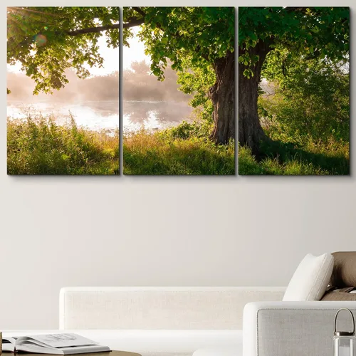 Vista 2 de Lienzo de 3 piezas, arte contemporáneo, decoración de pared moderna, cascada y flores