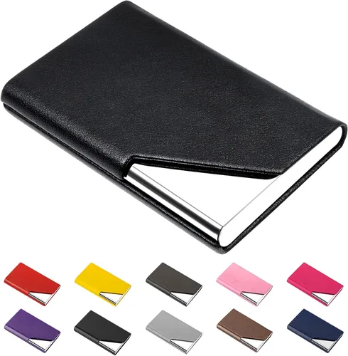 Padike Tarjetero, Estuche Tarjetero de Cuero Mejorado de Bolsillo para Hombres o Mujeres, Soporte Delgado de Metal para Tarjetas de Nombre con