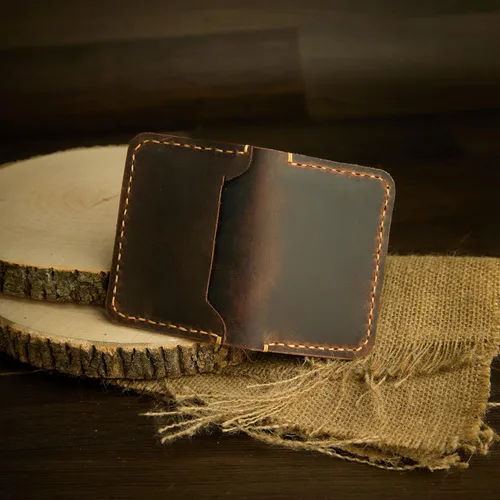 Vista 5 de Cartera de cuero hecha a mano, billetera de cuero minimalista, billetera plegable, billetera de bolsillo frontal, tarjetero de cuero hecho a mano