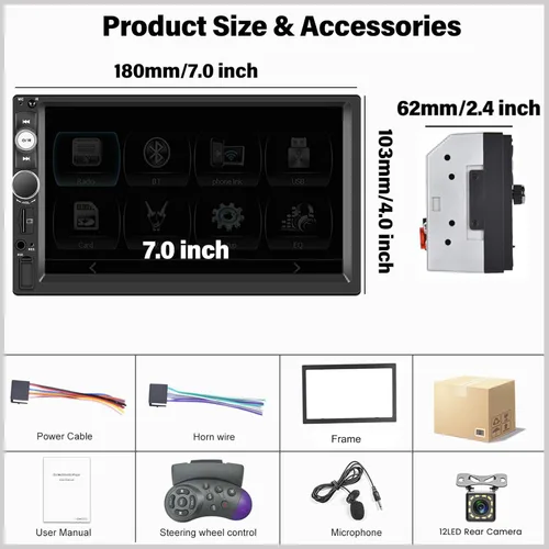 Vista 7 de UNITOPSCI Estéreo de auto de doble DIN con Apple CarPlay y Android Auto Bluetooth, pantalla táctil de 7 pulgadas, radio de auto de 2 DIN