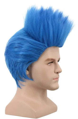 Vista 3 de yuehong Peluca de pelo azul para fiesta de disfraces de Halloween