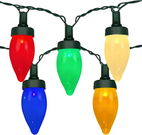 Luces LED C7 de Navidad para exteriores, 26 pies, decoración de Navidad al aire libre, cadena de luces vintage impermeable con 50 bombillas LED C7