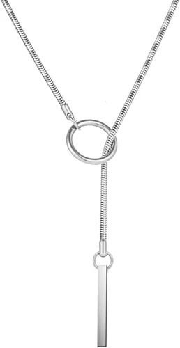 Vista 27 de Collares de anillo en forma de corazón con cadena deslizante para mujer, collar de barra de cadena cubana de acero inoxidable, collar punk rock