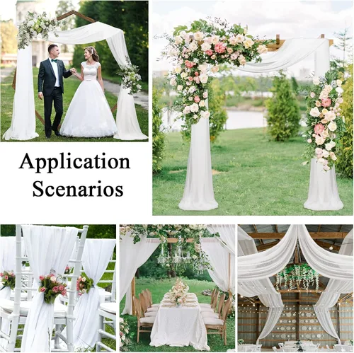Vista 6 de TRLYC Cortina de arco de boda, 3 paneles de 6.57 yardas, cortinas de tela de gasa blanca, cortinas de telón de fondo transparente, decoración