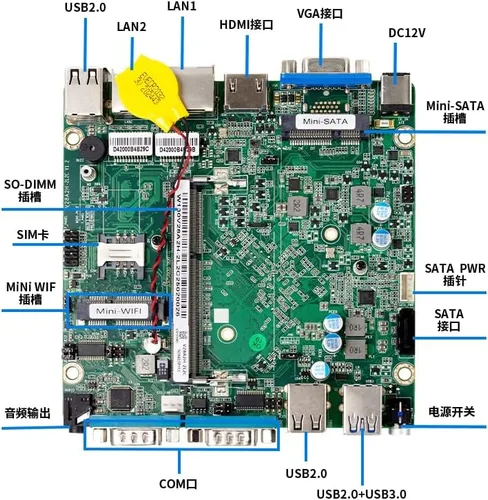Vista 2 de Mini PC sin ventilador, PC industrial, mini computadora de doble núcleo N2840, 4K HD+VGA, 2Gigabit Ethernet, USB, Mini PC de escritorio 2 RS232 COM