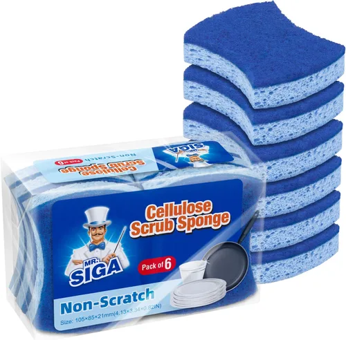 Vista 10 de MR.SIGA Esponja exfoliante de celulosa resistente, esponja de doble cara para lavar platos para cocina, paquete de 12