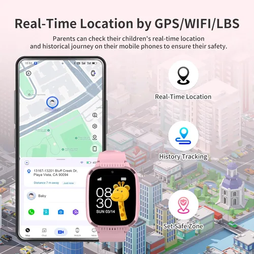 Vista 3 de Reloj inteligente 4G para niños con rastreador GPS, llamadas y mensajes de texto, reloj inteligente para niñas con videollamada, chat de voz