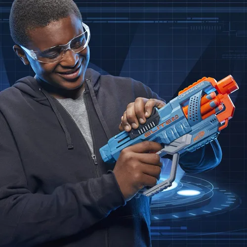 Vista 3 de Nerf Elite 2.0 Commander RC-6 Blaster, 12 Dardos Elite, Tambor Giratorio de 6 Dardos, Rieles Tácticos, Puntos de Fijación de Barril y Stock