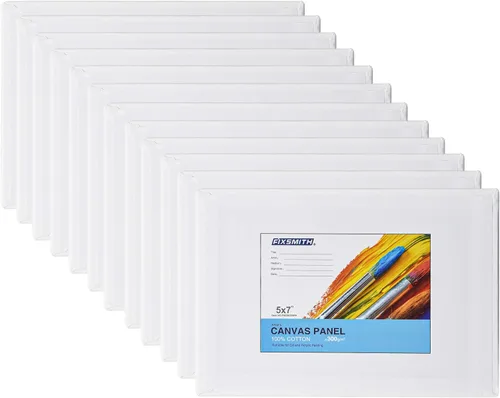 Vista 6 de FIXSMITH Tableros de lienzo de pintura 5 x 7 pulgadas, paquete de 24 con 12 mini lienzos, paneles de lienzo imprimados, 100% algodón, sin ácidos