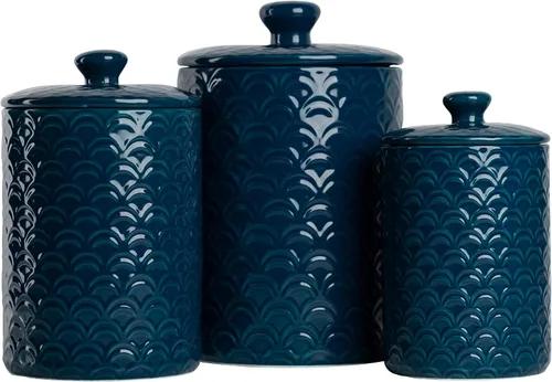 Vista 8 de 10 Strawberry Street - Juego de 3 botes de cocina Luca Ombre, azul mate/blanco con relieve
