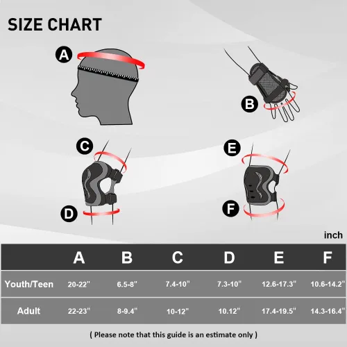 Vista 6 de JBM Conjunto de equipo protector para patinaje para adultos y jóvenes, casco de monopatín, rodilleras y coderas con muñequeras para patinaje