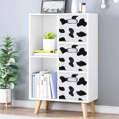 Vista 2 de ANMINY 2 cubos de almacenamiento con estampado de vaca, cestas de almacenamiento de 11 pulgadas con asas, lavables, plegables, de tela de algodón