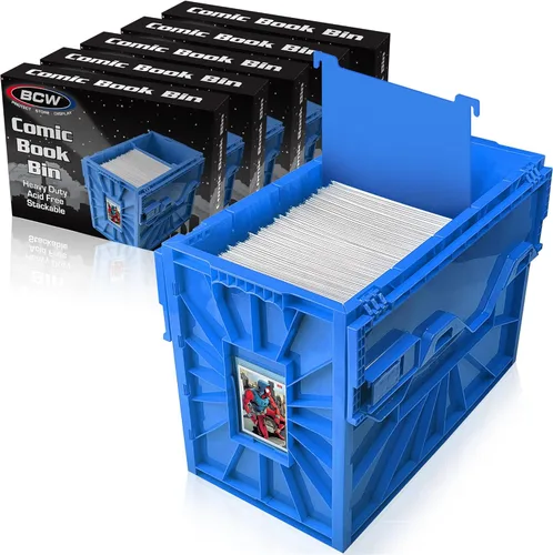 Vista 9 de BCW Contenedor corto para cómics, capacidad para 150 cómics, almacenamiento de plástico apilable, organizador sin ácidos, azul, individual