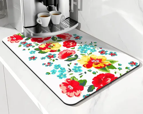 Vista 24 de Tapete de barra de café, accesorios para encimera, absorbente, para ocultar manchas, con parte trasera de goma, tapete de secado de platos