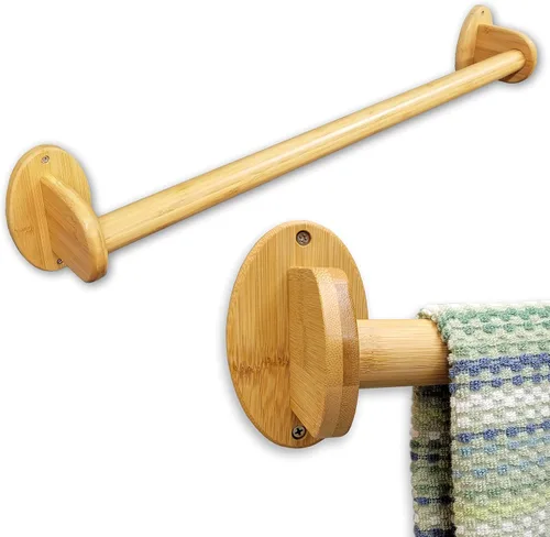 Bamboo Wooden Towel Rack Bar | Wall Mount Yoga Mat Drying Holder Storage | Bathroom Kitchen Studio Spa Shower Gym Pool Equipment | Exercise Fitness