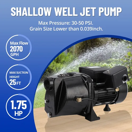 Vista 2 de GarveeTech Bomba de chorro de pozo poco profundo de 1.75 Hp, bomba de transferencia de agua de hierro fundido de 2070 GPH sobre el suelo