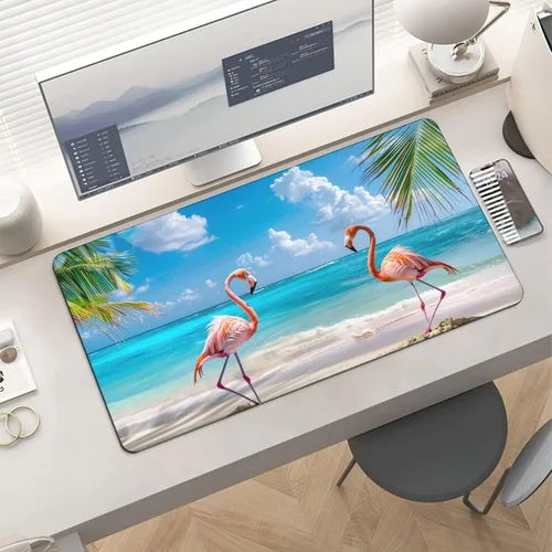 Vista 2 de Large Mouse Pad Beach Flamingos Palm Trees Rubber Base Keyboard Long Gaming Mouse pad Desk Mat Waterproof Non-Slip Protector Laptop Pads for Work