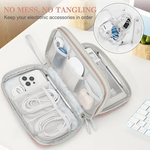 Vista 432 de FYY Organizador para accesorios electrónicos, para viajes, para cables, celular y cargadores, estuche portátil, impermeable, doble capa, bolsa
