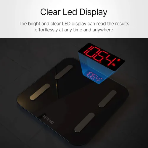 Vista 7 de RENPHO Báscula para peso corporal y porcentaje de grasa, báscula digital de baño de alta precisión, con pantalla LED iluminada, diseño de esquina