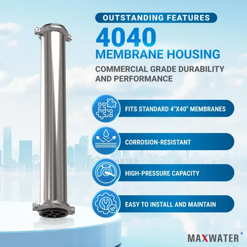 Vista 6 de Max Water - Heavy Duty - Carcasa de membrana de ósmosis inversa 4040 - 4" x 40" ideal para uso industrial - Carcasa 4040