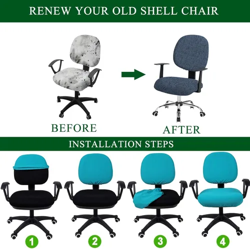 Vista 3 de CRFATOP Funda elástica para silla de oficina de computadora, fundas giratorias de 2 piezas para silla de trabajo, funda de asiento + funda