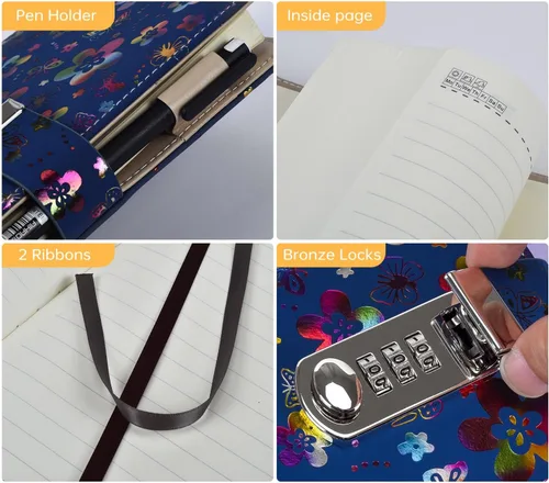 Vista 3 de ARRLSDB Diary with Lock for Women, A5 PU Leather Journal with Lock 240 Pages Password Journal Locking Personal Diary (Multicolor)