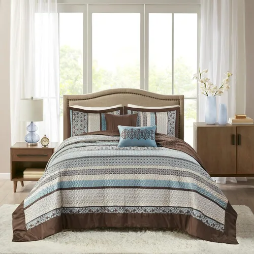 Vista 4 de Madison Park Princeton - Juego de colcha reversible acolchada, reverso sólido de verano transpirable, capa de ropa de cama ligera para todas