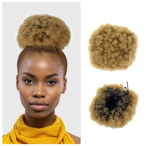 Vista 17 de Extensión de cola de caballo afro con cordón, corta sintética afro rizada para cabello natural, clip de cabello rizado con cordón, moño
