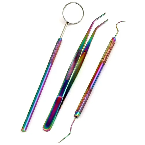 Juego de 3 piezas de instrumentos dentales básicos de acero inoxidable, espejo bucal, alicates de algodón, ideal para uso personal y amigable
