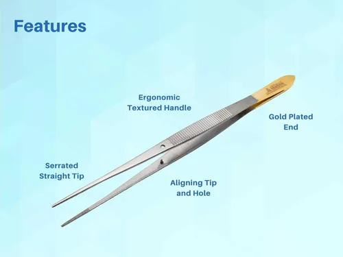 Vista 5 de ARTMAN INSTRUMENTS Pinzas rectas para laboratorio quirúrgico de alta precisión de acero inoxidable de 6 pulgadas, pinzas dentadas con mango chapado