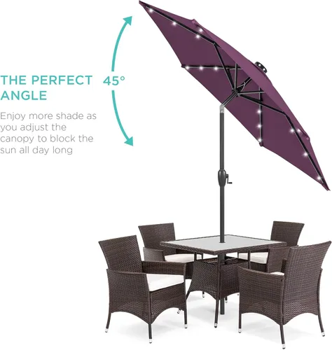 Vista 2 de Best Choice Products 7.5ft Outdoor Solar Patio Umbrella for Deck, Pool w/Tilt, Crank, LED Lights