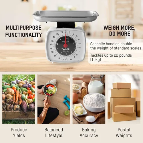 Vista 4 de Taylor Báscula de cocina analógica Báscula de alimentos mecánica, capacidad de 22 lb, Multicolor