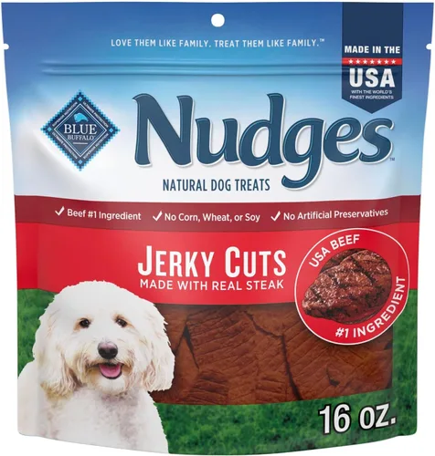 Blue Buffalo Nudges Jerky Cuts - Golosinas para perros, hechas en los Estados Unidos con ingredientes naturales, bistec, bolsa de 16 onzas